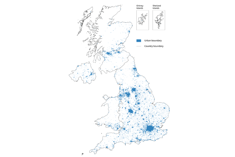 Map shows concentrations around the urban centres of the UK.