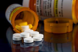 Drug tablets from a  prescription bottle