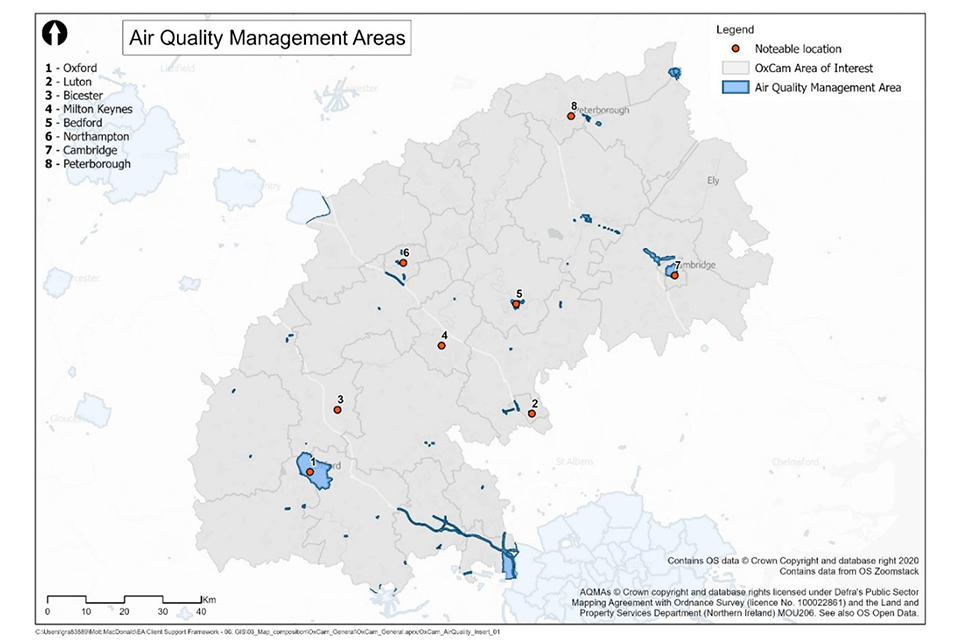 Air Quality Management Areas in the Arc. The map shows the distribution of designated Air Quality Management Areas.