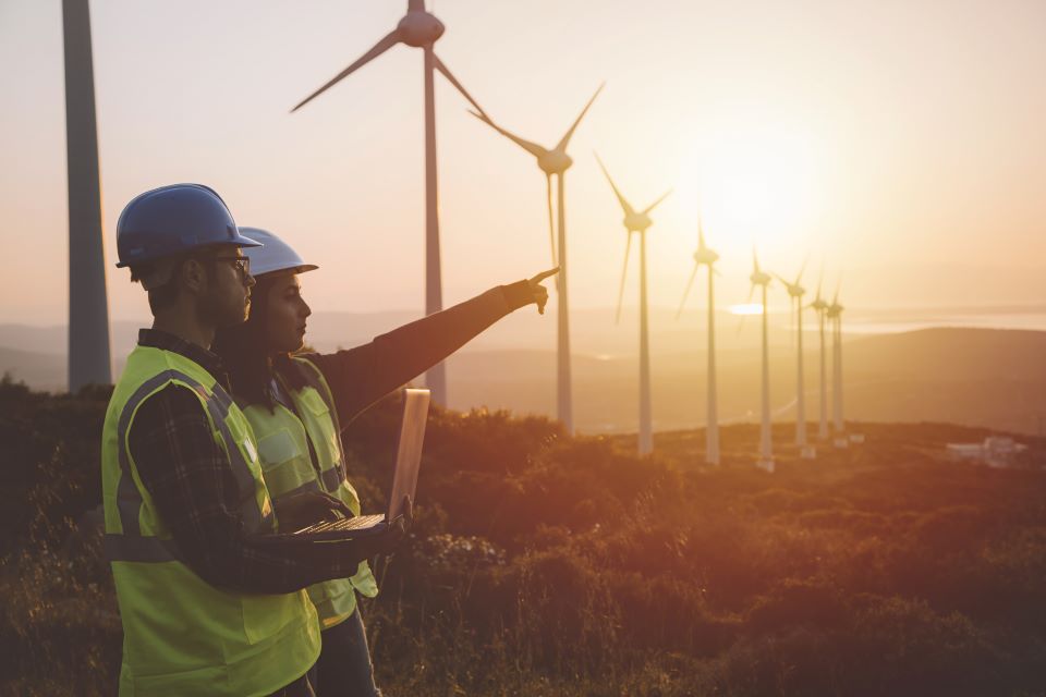 Wind turbines in the sunset