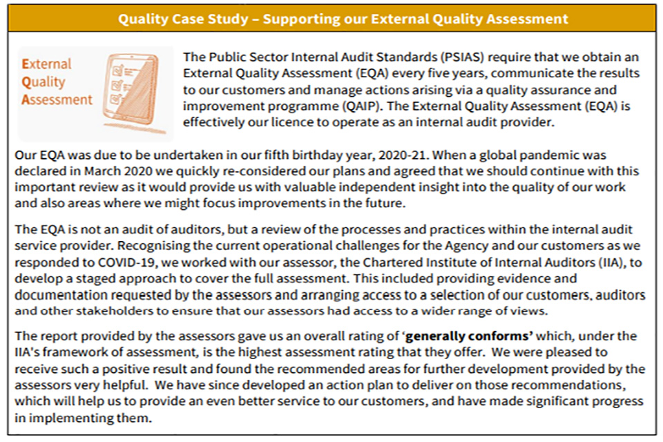 Quality Case Study – Supporting our External Quality Assessment