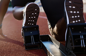 Athlete in starting blocks