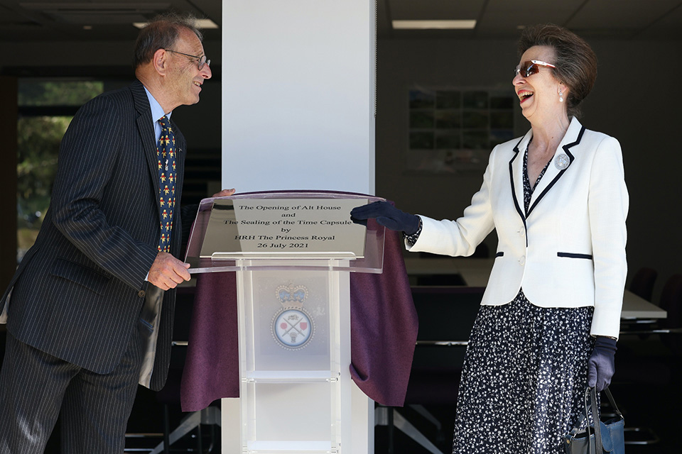 HRH The Princess Royal unveils the official opening plaque at Alt House.