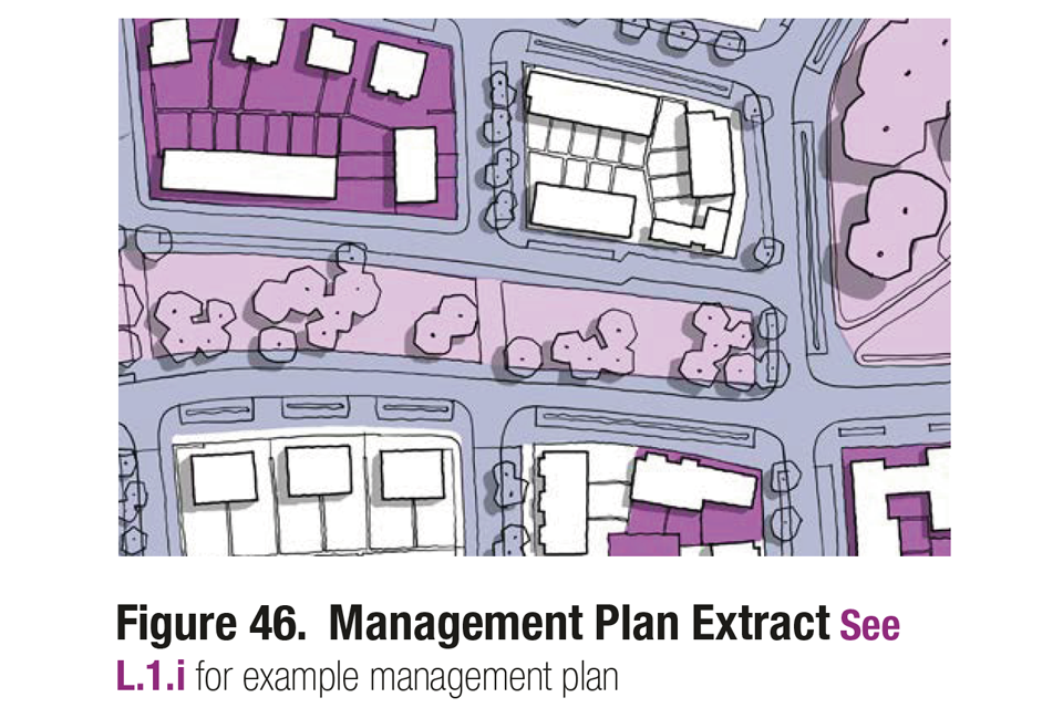 This is a top down plan showing different management approaches in shades of purple. It is an extract from the lifespan section of the guidance notes which provide more detail on this issue.