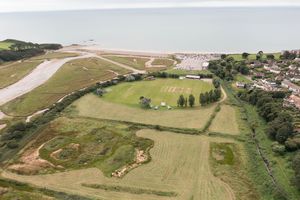 Aerial photo of the Lower Otter estary and shows the cricket club pitch