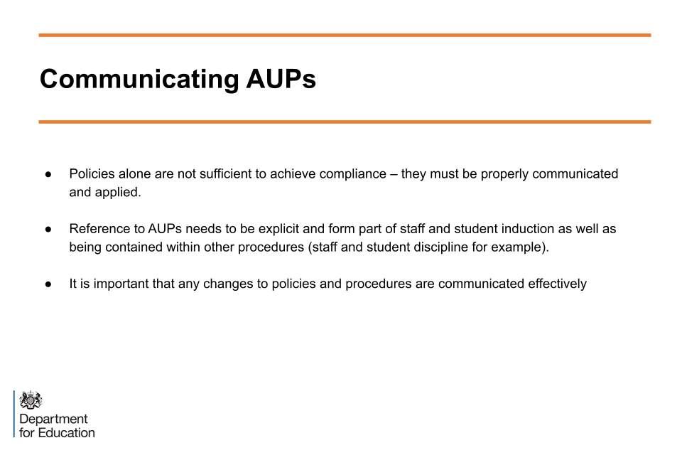 Image of slide 3: communicating acceptable use policies