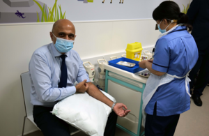 Health and Social Care Secretary Sajid David giving a blood sample at Great Ormond Street for genomic sequencing programme