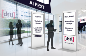Graphic representation of AI fest with virtual people and signposting