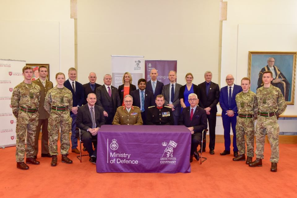 Representatives of nine East Midlands Universities and the Armed Forces gather to re-sign their Armed Forces Covenants.