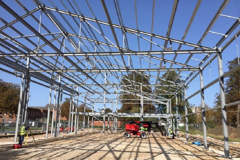 A steel framework shows a new build at Sobraon Barracks, Lincoln under construction.