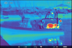 Photo taken by a thermal imaging camera, it shows areas of heat