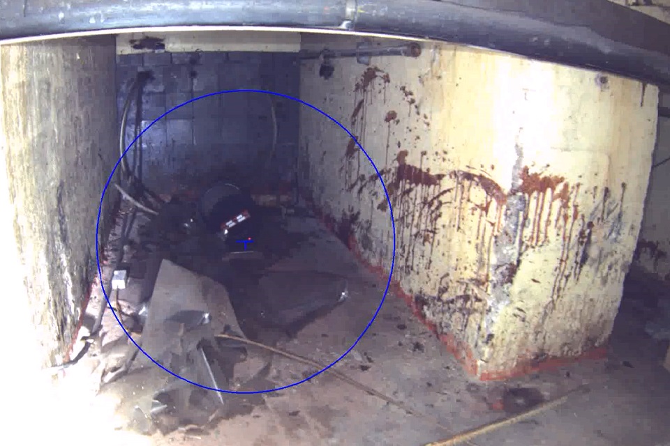 View from VCADS camera showing waste under one of the cells