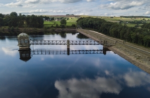 reservoir from above with fields in background