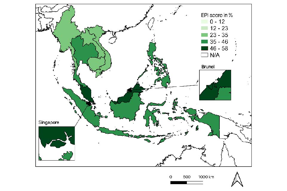 Figure 4: Environmental Performance Index in ASEAN countries (Data Source: Wendling et al., 2020; hosted on epi.yale.edu)