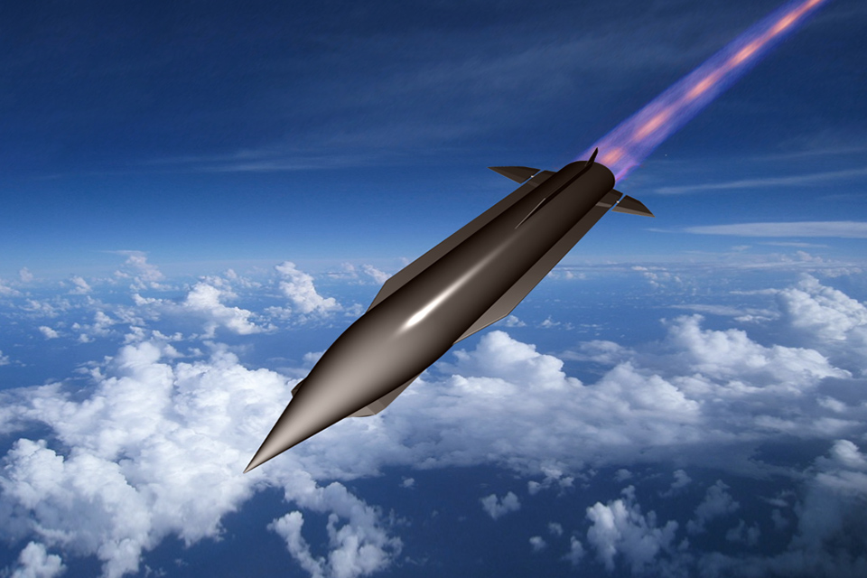 Graphic of a hypersonic missile in the sky