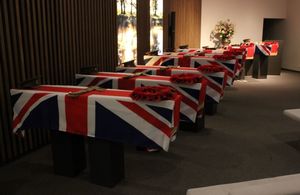 Nine soldiers' coffins lay in wait. Crown copyright. All rights reserved.
