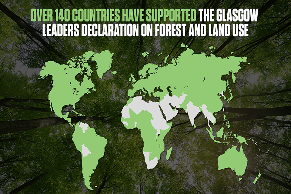 Map of countries supporting the Glasgow leaders declaration on forest and land use.