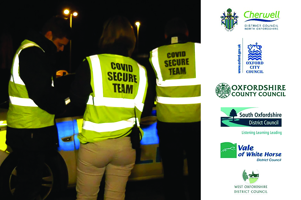 Logos and work picture of Oxfordshire Coronavirus Regulatory Partners.