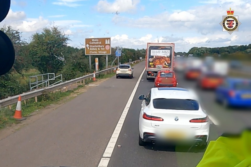 Watch – queue dodging motorist puts lives at risk by using M5 hard shoulder