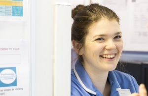 A nurse laughing