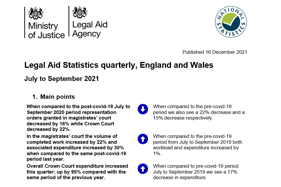 Legal aid statistics England and Wales bulletin Jul to Sep 2021