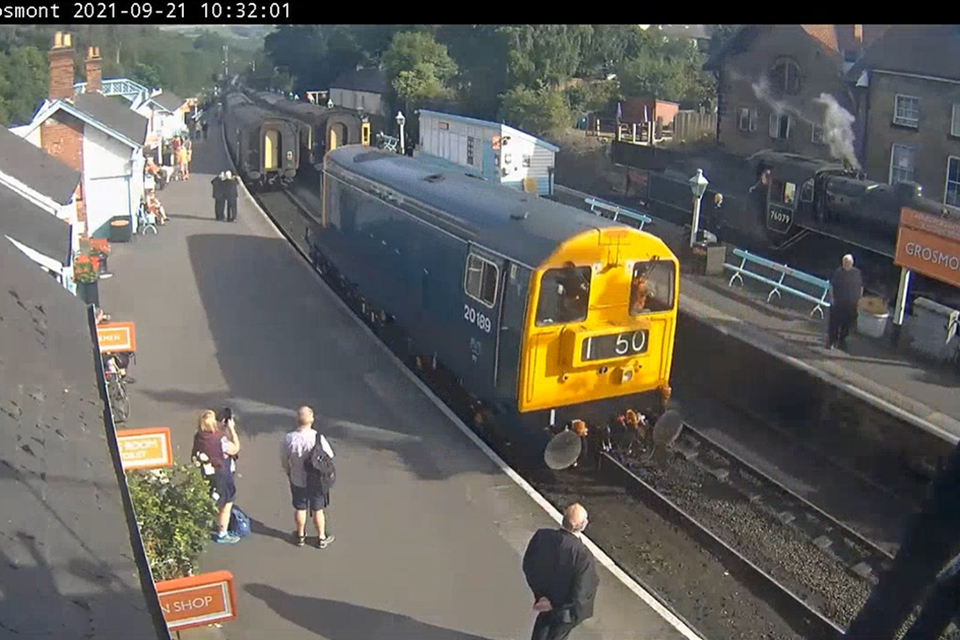 Rail Accident Investigation Branch Safety digest 08/2021: Grosmont The locomotive entering platform two, just before the collision (courtesy of the North Yorkshire Moors Railway)