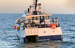 Fishing vessel Galwad-Y-Mor settled low in the water after the accident