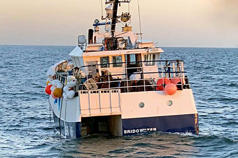 Fishing vessel Galwad-Y-Mor settled low in the water after the accident