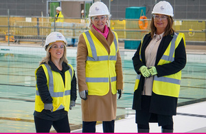 Nadine Dorries with Ellie Simmonds and Councillor Kerrie Carmichael at the Sandwell Pool