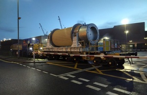 Transport flask leaves the Residue Export Facility at Sellafield in preparation for ILW returns to Australia