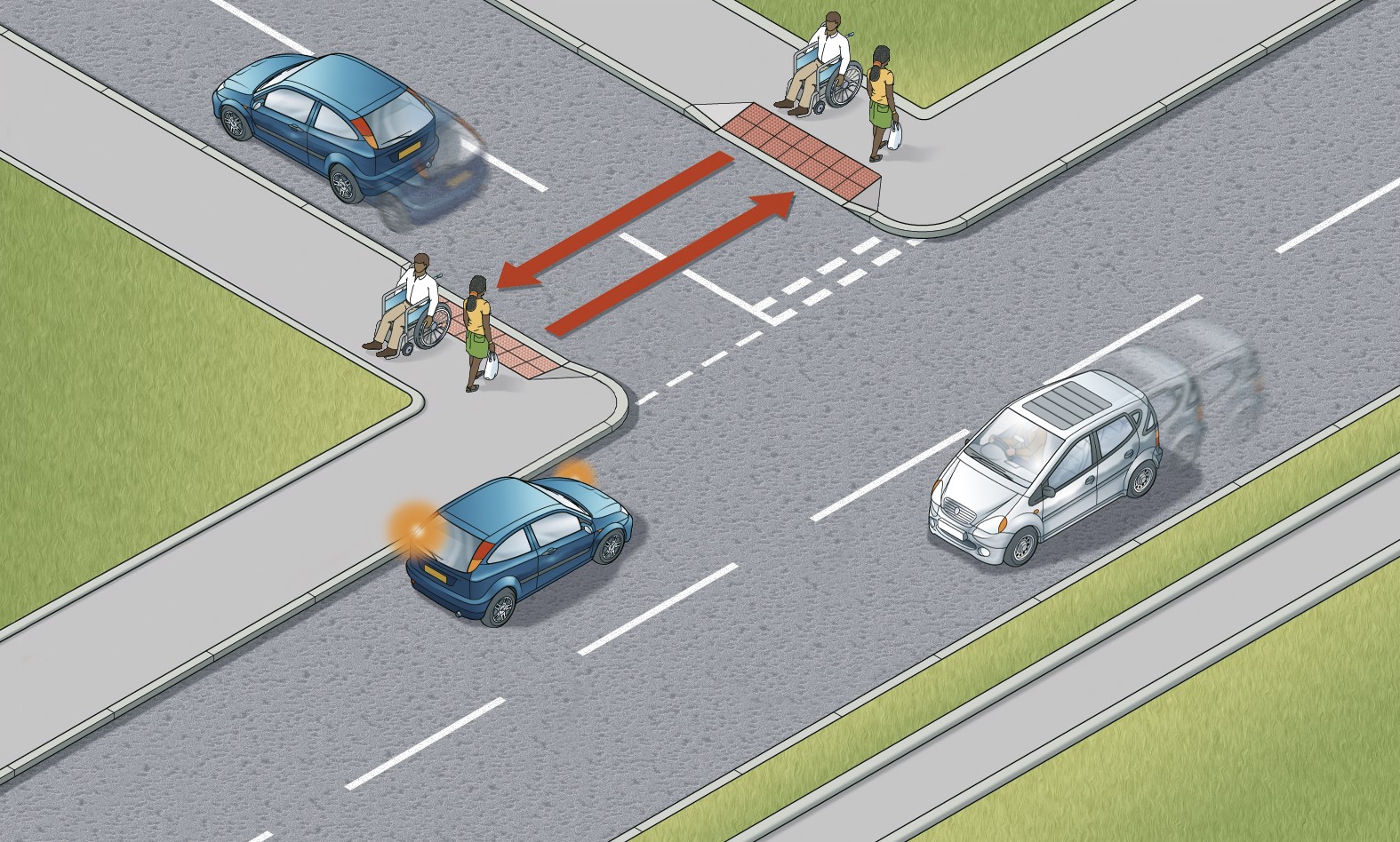 Rule H2: Wait for the pedestrian to cross the junction before turning. This applies if you are turning right or left into the junction.
