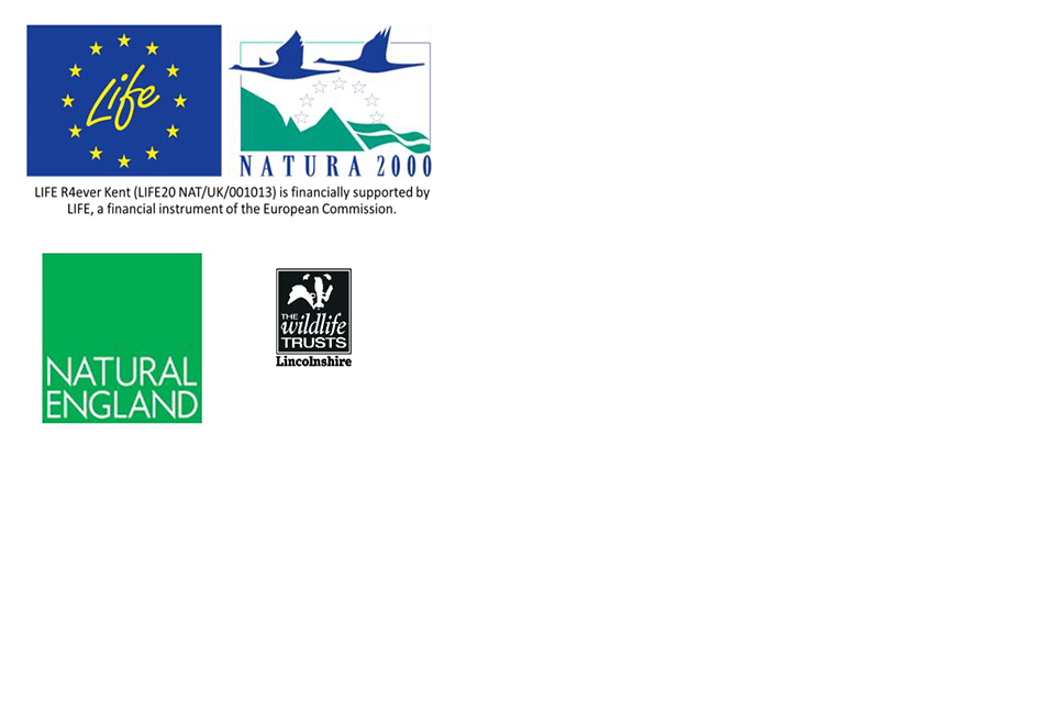 The logos of EU LIFE, Natura 2000, Natural England and the Lincolnshire Wildlife Trust