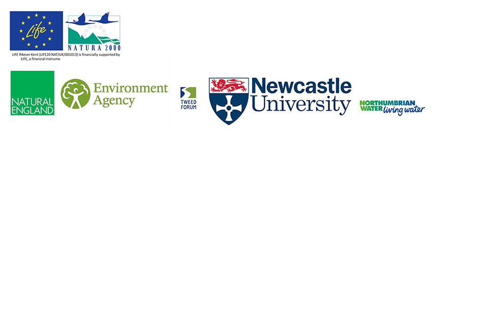 The logos of EU LIFE, Natura 2000, Natural England, Environment Agency, the Tweed Forum, Newcastle University and Northumbrian Water