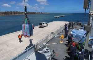 HMS Spey delivering humanitarian aid to Tonga