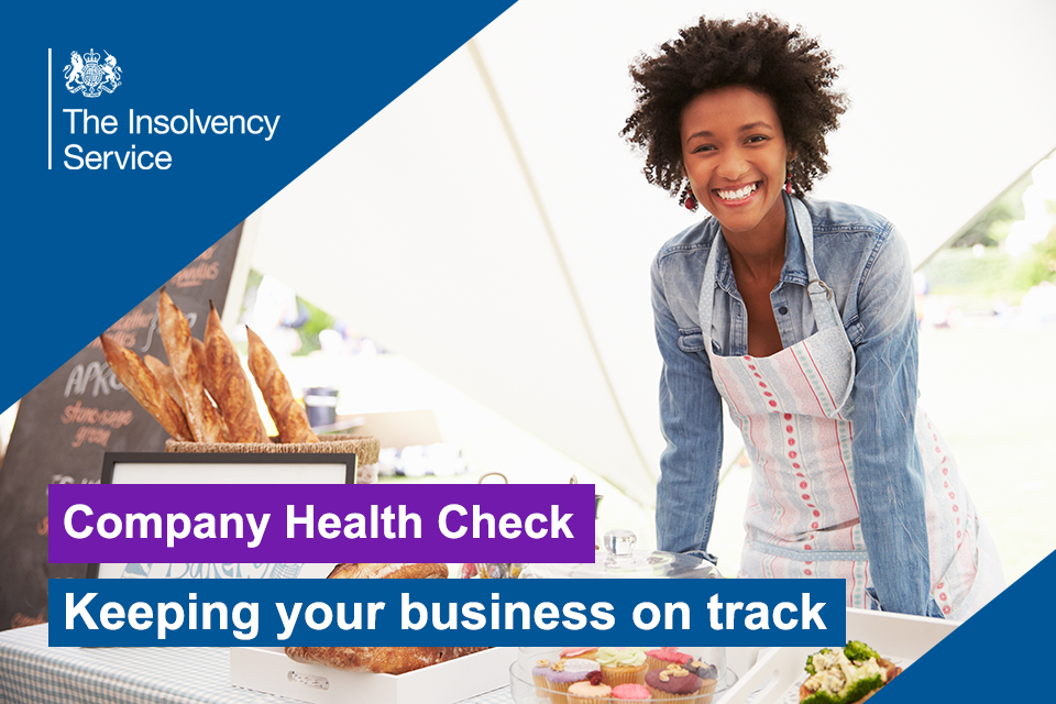 Image of small business owner at their food stand, with the text Company Health Check - Keeping your business on track