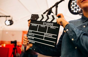 Clapper board on TV set