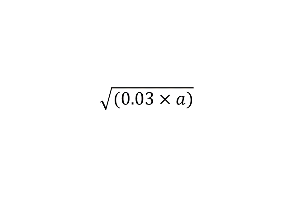 α is the ‘relevant floor area’ of the store. A distance is determined using this equation by multiplying the ‘relevant floor area’ by 0.03 and finding the square root of that figure. 