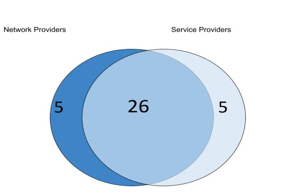Chart shows Most respondents operated both the network and the service on that network, with few doing one or the other. 