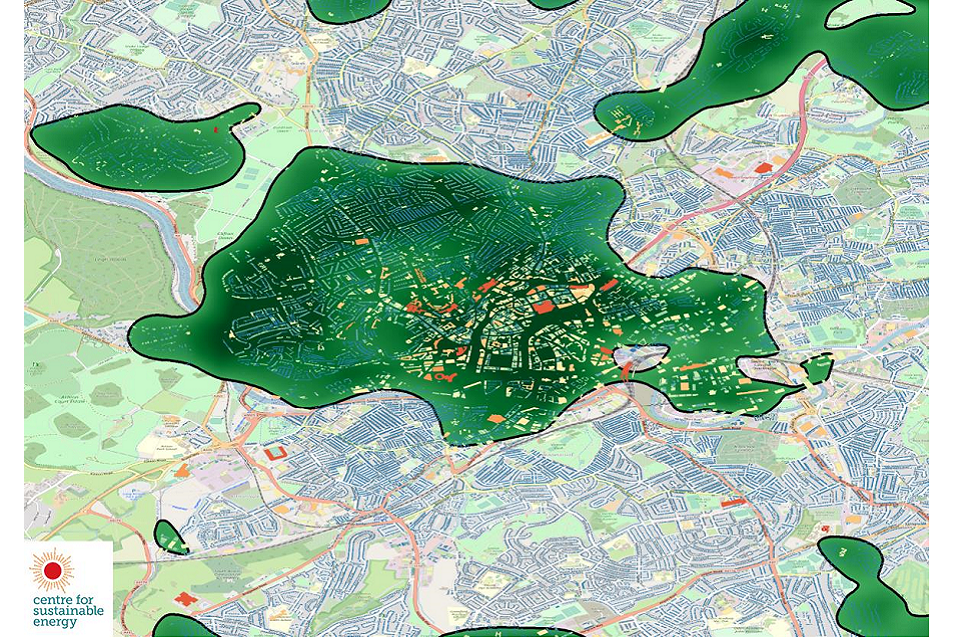 Map showing heat zoning output undertaken for Bristol City Council