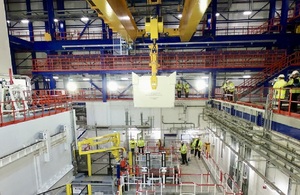 The test waste box being lowered into BEPPS-DIF