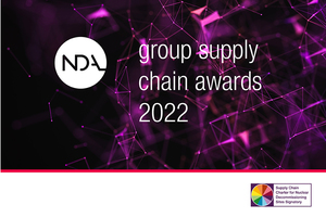NDA group supply chain awards background image of geometric neon purple lines