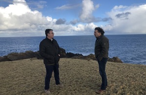 Minister Iain Stewart and Frank Strang at the SaxaVord spaceport site.