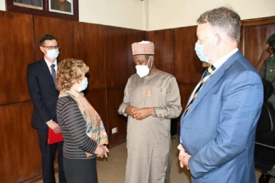 Nigeria: British High Commissioner, Catriona Laing and her Canadian and Australian counterparts speak with Minister of Defence, H.E. Major-General Bashir Magashi shortly after he announced his support for Nigeria’s proposed membership of the VPI