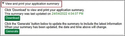 View and print your application summary