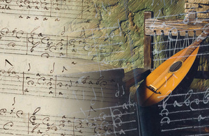 An image showing the lute manuscript with a lute overlaid