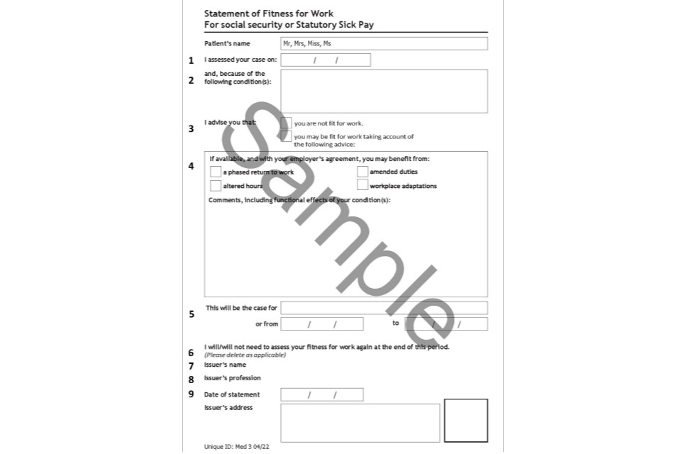 Annex A Fit Note Explaining The Form For Patients And Employees Govuk