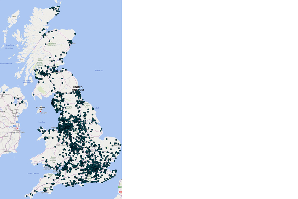 A map of the UK showing the supplier base for all SME spend