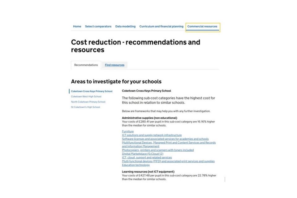 Image: Figure 15: commercial resources page showing tailored frameworks for your schools