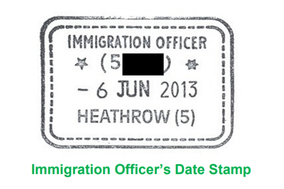 An example of an immigration officers date stamp