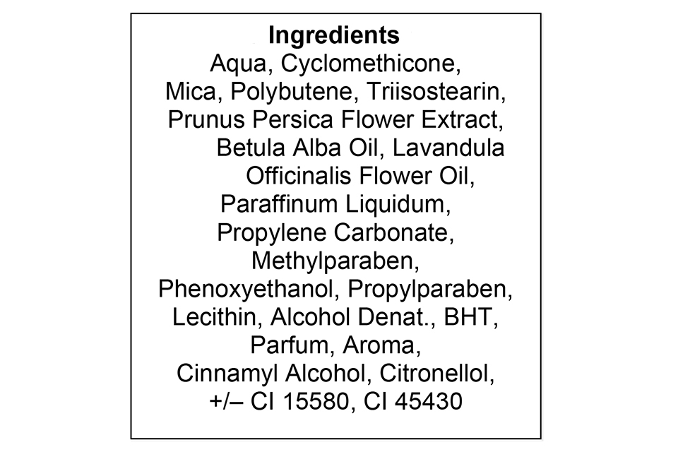 Ingredient labelling example